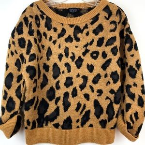 Topshop Leopard Cropped Longsleeved Sweater Size 6